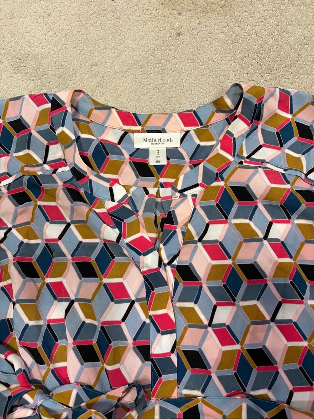 Motherhood Maternity Printed Geometric Tie-Waist Sleeveless Top Medium - Picture 2 of 5